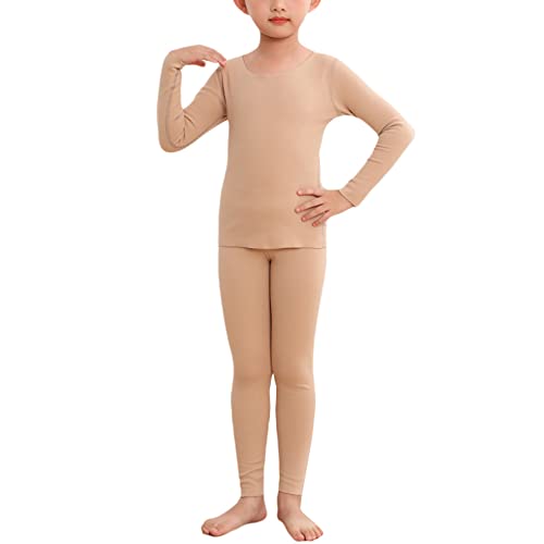 Girls Thermal Underwear Set Crew Neck Fleece Lined Ballet Dance Leotard Undergarments