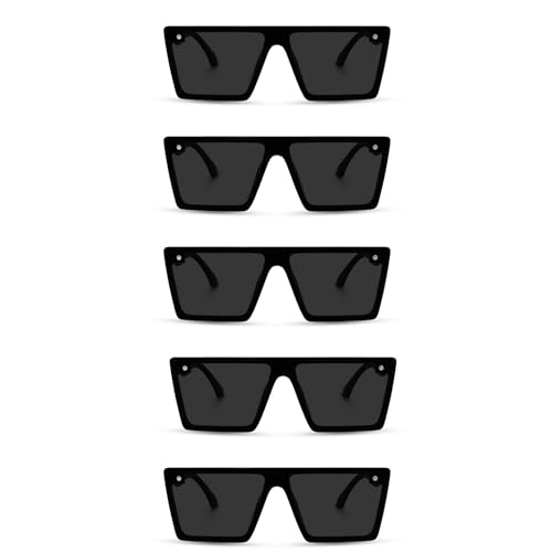 Image of Square Sunglasses for Men & Women UV400 Stylish Flat Top Fashion Black Shades