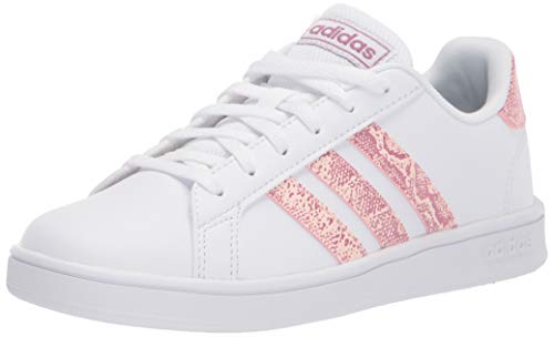 adidas Grand Court Tennis Shoe, White/Pink Tint/Cherry Metallic, 13 US Unisex Little Kid