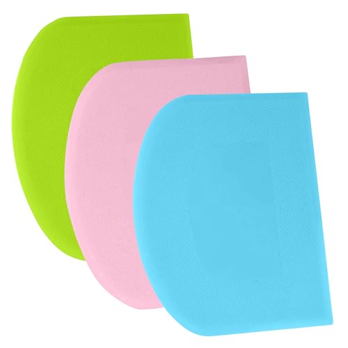 SURDOCA Dough Scraper Bench Scraper - 3P 4.7x3.7" Plastic Flexible Bowl Scraper, Sharp Edge & Angles Cake Scraper. Non-Slip Bakeware Decorating Tools Sculpting & Modeling Tools - Pink+Blue+Green