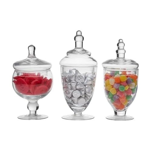 Elements Glass Apothecary Jars, Set of 3 Clear Decorative Jars for Wedding Decor, Candy Buffet, Bathroom Storage, and Table Centerpieces