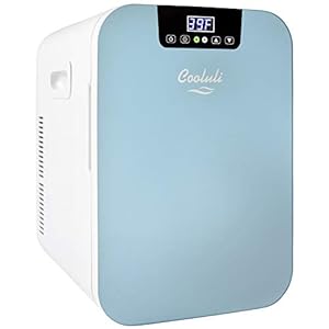 Cooluli 20L Mini Fridge For Bedroom – Car, Office Desk & College Dorm Room Glass Front Digital Temperature Control 12v Small Refrigerator for Food, Drinks, Skin Care, Beauty Breast Milk (Blue)