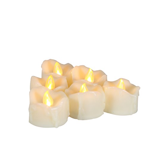Image of CANDLE CHOICE Battery Operated Flameless Votive Candles with Timer Realistic Flickering Fake Electric LED Tea Lights Tealights for Halloween Christmas Party Wedding Decorations Batteries Incl. 6 Pack