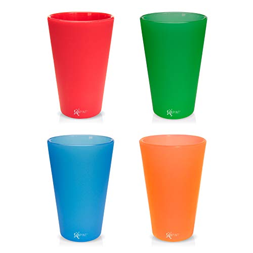 Silicone Pint Glasses, Patented Unbreakable Pint Glass from Silipint, Set of 4, Variety of Colors, 16oz each
