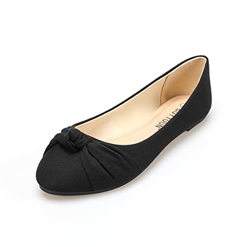 Ballet Flats for Women's -Classic Round Toe Knotted Front Canvas Round Toe Dress Shoe -Cute Suede Slip Black 10 Size