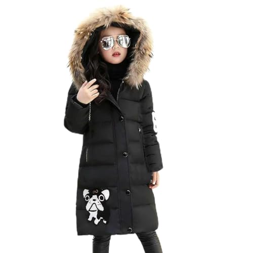 Tilozs Winterjacke Mädchen Wintermantel Warme Parka Stepp Mantel Länge Winter Jacke mit Fellkapuze Kinder Dicke Outdoorjacke, Schwarz, 128-134(Herstellergröße: 130)