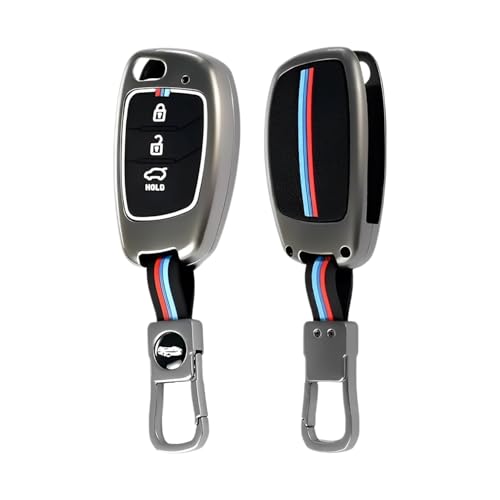 Image of KINGSWAY Hyundai Car Key Cover and Keychain Perfect Shape and Compatible with 3 Buttons Smart Key of All Hyundai Cars, Remote Key Shell, Key Case, Car Key Chain Cover, 360 Protection, Gunmetal Grey
