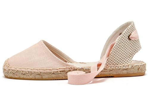 Image of Women's Espadrille FLat Sandals Closed Toe Ankle Wrap,Classic Lace Up Summer Dressy Flat Shoes