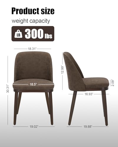 Image of Upholstered Dining Chairs Set of 4 - Modern Dining Room Chairs, Mid-Back Restaurant Kitchen Chairs with Wooden Legs, Dark Brown