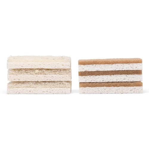 Image of Full Circle Natural Scrubber Sponge Duo Set, Plant-Based Scrubber Sponges - Pack of 6 - 3 Walnut & 3 Coconut - Powerful Natural Sponges Made with Plants & Recycled Materials, Safe for Nonstick