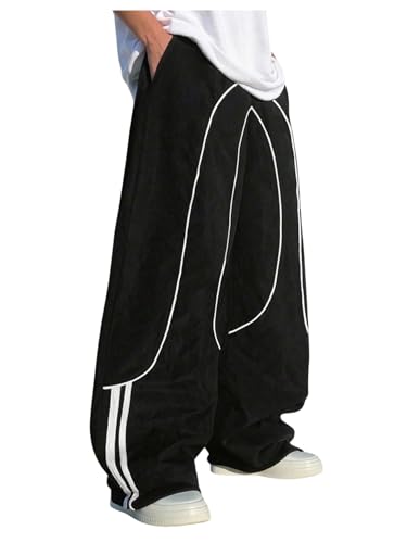 SOLY HUX Men's Wide Leg Track Pants Drawstring Waist Baggy Parachute Sweatpants with Pockets Streetwear