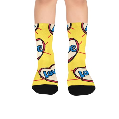 susiyo Artistic Blue Love Heart Yellow Hiking Socks Boy Girls - Cushioned Crew Socks for Kids Soft, Breathable & Seamless Toe for All-Day Comfort