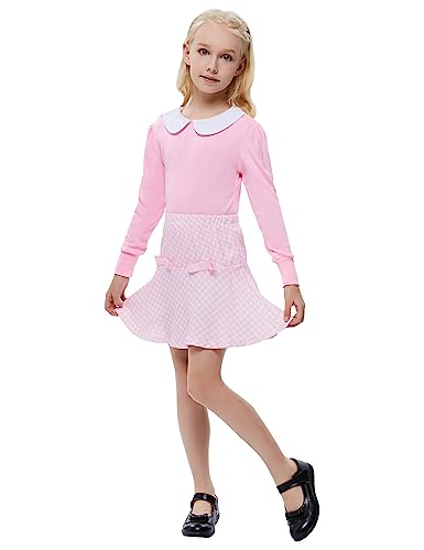 Girl's Skirt Sets 2 Piece Outfit Spring Summer Clothes Peter Pan Collar Tops Ruffle Mini Skirts with Bow 3-12Y4