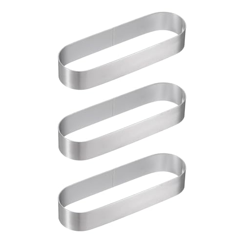 uxcell 3pcs Oval Cake Rings 4.6 x 1.6 Inch Stainless Steel Cake Pastry Molds Nonstick Baking Ring for Cake Dessert Molding, Mousse Pastries Making, Silver Tone