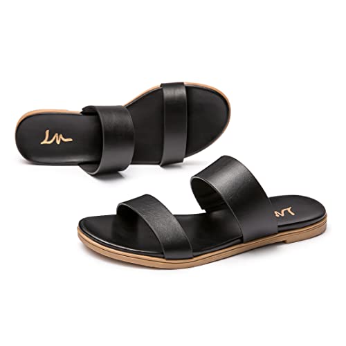 Image of LM Women's Slide Sandals Two Band Slip On Flat Sandals Casual Summer Sandals