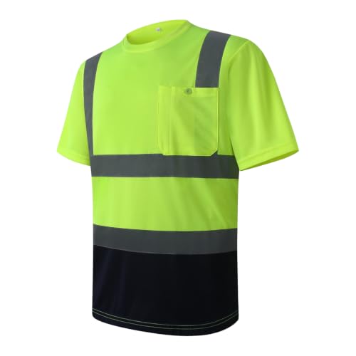 Image of High Visibility Reflective Safety Shirts for Men Women Hi Vis Viz Protective Safety Workwear T Shirt with Pockets for Construction Meet ANSI Class 2(ST190-Yellow-Blue-3XL) Yellowblue