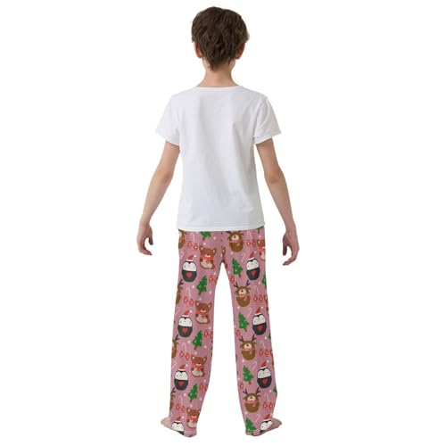 Merry Christmas Penguin Fox Boys Long Pants Soft Trousers Elastic Waist Kids Lounge Bottoms with Pockets S-XL3