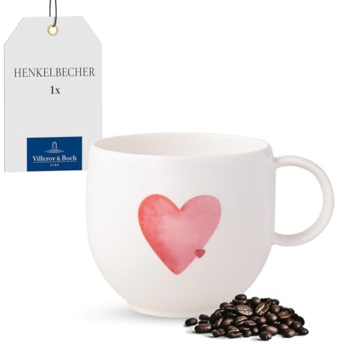 Villeroy & Boch – With Love Kaffeebecher 'Sending Love' Weiß, Spülmaschinenfest, Mikrowellensicher, Kaffeetasse Herz, Heißgetränkebecher, Tasse, Geschenk, Premium Porzellan