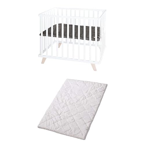 Bundle aus roba Laufgitter 75 x 100 cm aus Holz weiß Schutzeinlage...