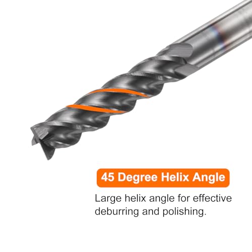 Image of HARFINGTON 5pcs Carbide Square Nose End Mill Bit 1 /8 inch Cut Dia 4 Flutes TiAlN Coated Milling Cutter for Hardened Steel Metal (1 /8 inch Shank 1 /2 inch Cut Length 1-1 /2 inch Long 45 Degree Helix)