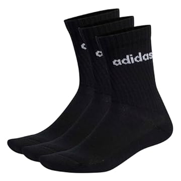 adidas Unisex - Adulto Linear Crew Cushioned Socks 3 Pairs, Black / White, 8.5-10