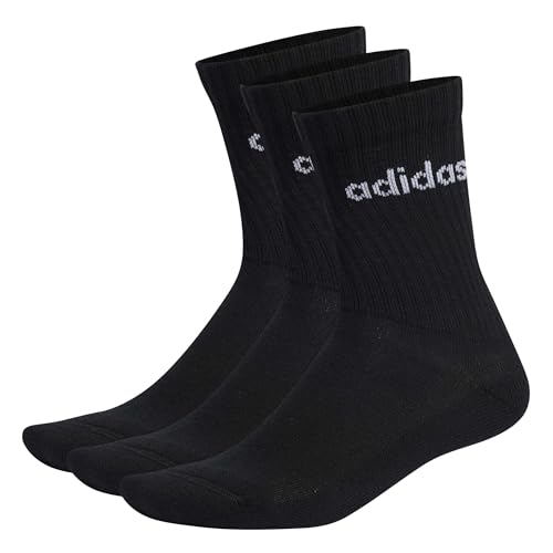 adidas Unisex Linear Crew Cushioned Socks 3 Pairs, Black / White, 40-42
