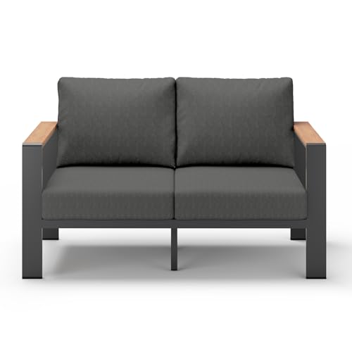 Image of Aluminum Outdoor Patio Furniture Loveseat, All-Weather Patio Conversation Sets with Washable Thick Cushion, Morden Patio Furniture Set for Porch, Balcony, Deck, Yard, Graphite