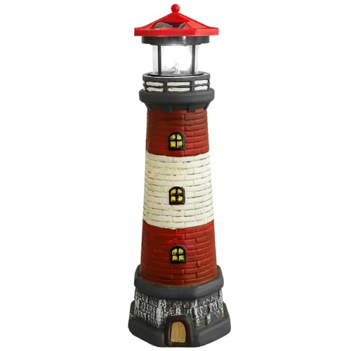 Gatuida Solar Garden Lighthouse Decor, Resin Waterproof Lighthouse Statue, Solar-Powered Outdoor Lawn Ornament for Yard, Patio, Porch, Garden, 4.72 x 4.72 x 14.76 Inch