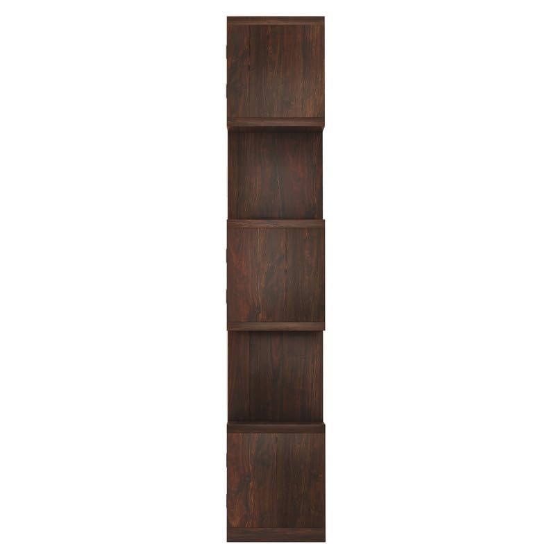 Image of Solid Sheesham Wood 5-Layer Ladder Bookshelf with Zig-Zag Design with 2 Open Shelves & 3 Rattan Wicker Door Storage | Display Cabinet Floor Standing Bookcase for Office Library (Walnut Finish)