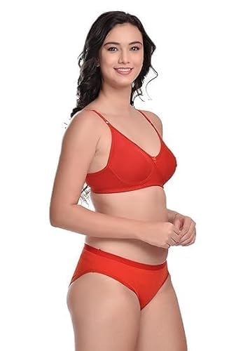 Image of Women's Cotton Lingerie Set with Full Coverage Bra and Hipster Panty, Non-Padded 1 Pair Lingerie Set