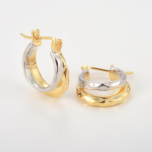 RENAIZ Dainty Lightweight Hoop & Stud Earrings for Women – 14K Gold Plated & Rhodium Plated, Minimalist Geometric Hypoallergenic Jewelry, Tiny Dainty Everyday Studs and Hoops3