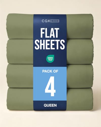 Queen Size Flat Sheet - Pack of 4 Top Flat Bed Sheet Only - Sage Green