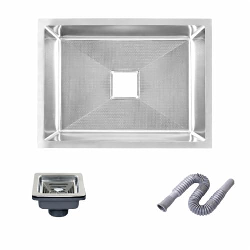 Image of CROCODILE 24x18 Inch 304 Grade Honeycomb Embossed Anti Scratch Stainless Steel Handmade Kitchen Sink | Single Bowl, Heavy Duty, Anti-Rust, Sound-Dampening Sink for Modern Kitchens
