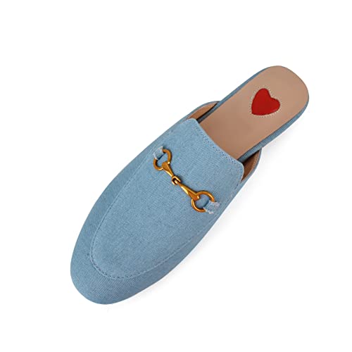 Image of Arqa Mules for Women Almond Toe Leather Flats Slip-on Comfort Backless Loafers Buckle Mule Shoes