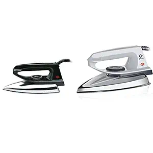 Bajaj DX 2 600-Watts Light Weight Iron (Black) & DX 2 600-Watt Light Weight Dry Iron (Grey) Combo