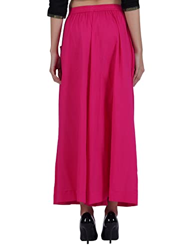 Image of fabcoast Loose Fit Palazzo Pants for Women A-Line Flared Wide Leg Summer Ethnic wear Pure Cotton Cambric with Full Elastic Waistband and 2 Side Pockets