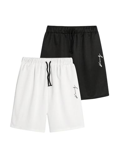 Boy's 2 Pack Baggy Graphic Sweat Shorts Letter Print Designer Casual Track Shorts