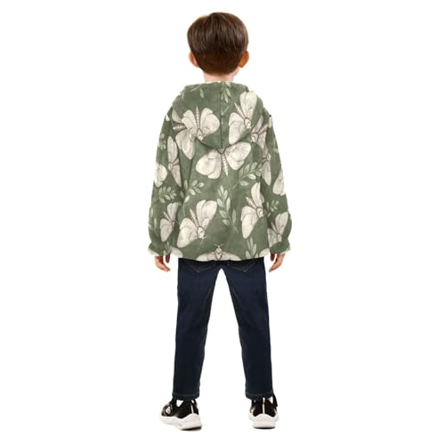 Butterfly and Leaves on Green Toddler Fleece Jacket Girl Boys Hooded Fleece Jacket Coat Warm Outwear Zip-up 3-10T4