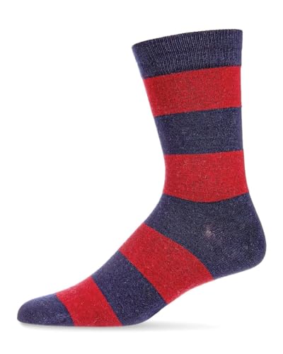 Men's Striped Cashmere Blend Crew Socks 10-13 / Navy