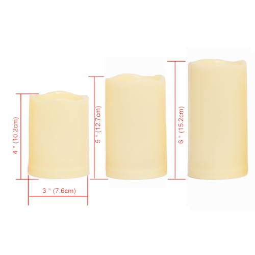 Image of CANDLE CHOICE Outdoor Battery-Operated Flameless Candles with Remote Timer Waterproof Flickering Plastic Electric LED Pillar Lights for Lantern Patio Garden Wedding Halloween Christmas 3x4,5,6 inch 3 Pack