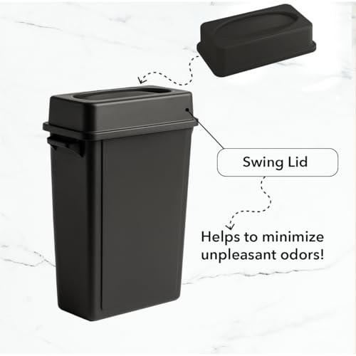 Image of 16 Gallon Slim Rectangular Garbage Can with Lid - Black