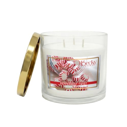 Peppermint Scented 3-Wick Candle in Glass Jar | Candles for Home | 14.5oz Rustic Home Decor Novelty...