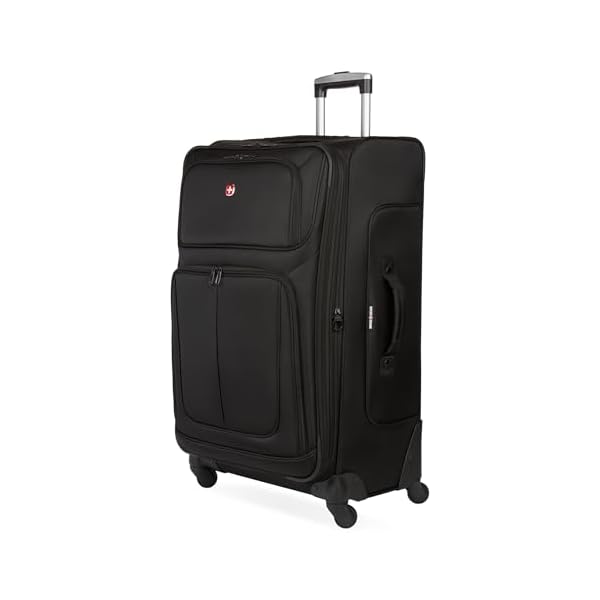 SWISSGEAR Sion Softside Expandable Spinner Luggage Durable Lightweight Travel Suitcase, Black, Checked-Large 29-Inch