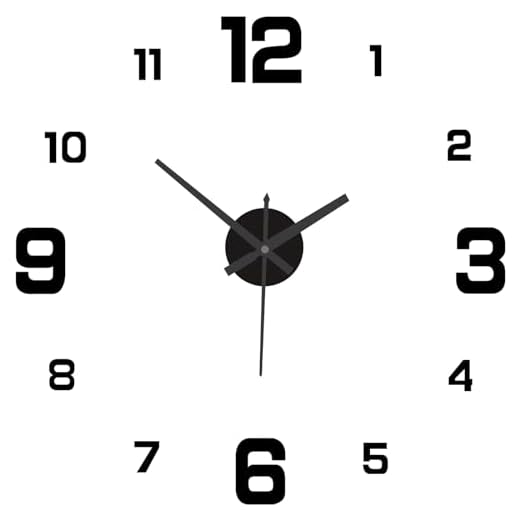 Frameless DIY Wall Clock, Large 3D DIY Wall Clock, Modern 3D Wall Clock Decor Sticker Frameless Wall Clocks, Big Wall Clock Wall Stickers for Home Living Room Office Wall Decorations (Black)