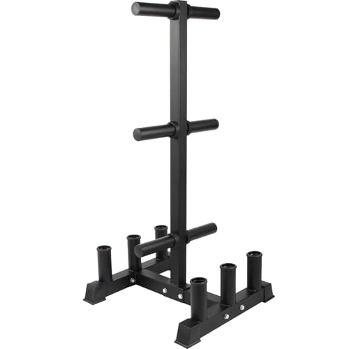 RICHUANG Olympic Weight Plate Rack for Bumper Plate Storage, 2 Inch Weight Plate Tree and Barbell Holder for Home Gym, 4-Pegs 6-Pegs Olympic Weight Tree, Capable of Holding Up to 880LB
