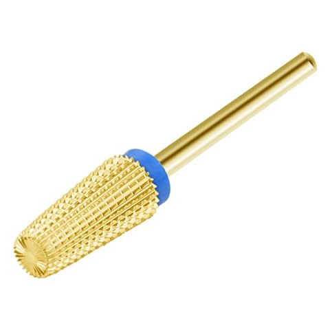 finibir Nail Drill Bits Tungsten Carbide 5 in 1 Nail Drill Bits, 3/32'' Shank Nail Drill Bits for Acrylic Nails, Professional Nail Drill Two Way Rotate Use for Both Left & Right Handed.(M, Gold) Cover
