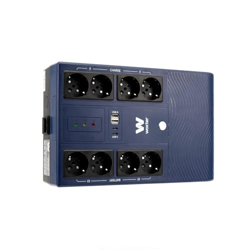 Woxter Multibase UPS 800VA/480W - Sistema de Alimentación Ininterrumpida, 8 Tomas Schuko, 4 Puertos USB, Azul