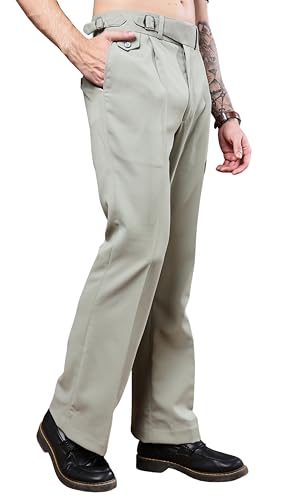 Mens Beige Gurkha Pants with Single Buckle Closure Premium Casual...