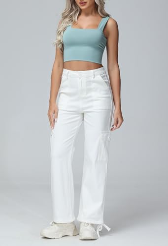 GUNLIRE Cargo Pants Women High Waist Baggy with 6 Pockets Y2K Wide Leg Stretch Straight Fit Elastic Slacks Streetwear2