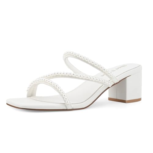 Image of Shoe'N Tale Strappy Heels For Women Low Chunky Block Heel Heeled Sandals Square Open Toe Slip On Slides Mules